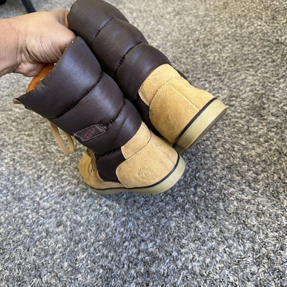 Timberland Deering Puffer Boots Womens 7.5 Brown Leather Winter Lace Up Quilted - Picture 5 of 8